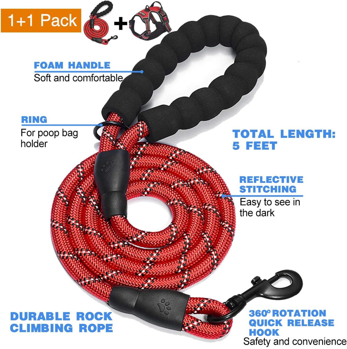No Pull Dog Harness Adjustable Reflective Oxford Easy Control Medium Large Dog Harness with A Free