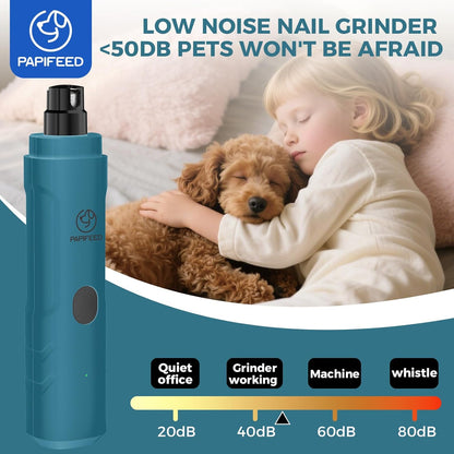 PAPIPAFFEED Dog Nail Grinder Upgraded with 2 LED Lights, 3-Speed Rechargeable & Quiet - Upgraded
