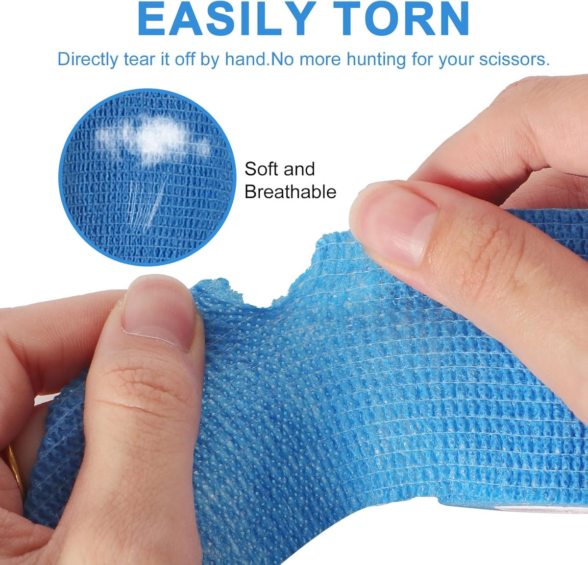 24 Pack Self Adherent Cohesive Wrap Bandages, 2” x 5 Yards Blue Athletic Tape, Medical Tape, Vet