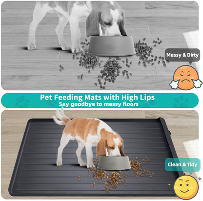 Dog Mat for Food and Water - 39.4" x 27" Large Pet Feeding Mats with Residue Collection Pocket