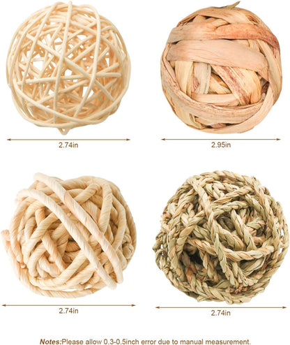 8 Pcs Small Animals Play Balls Rolling Activity Chew Toys Gnawing Treats for Rabbits Guinea Pigs