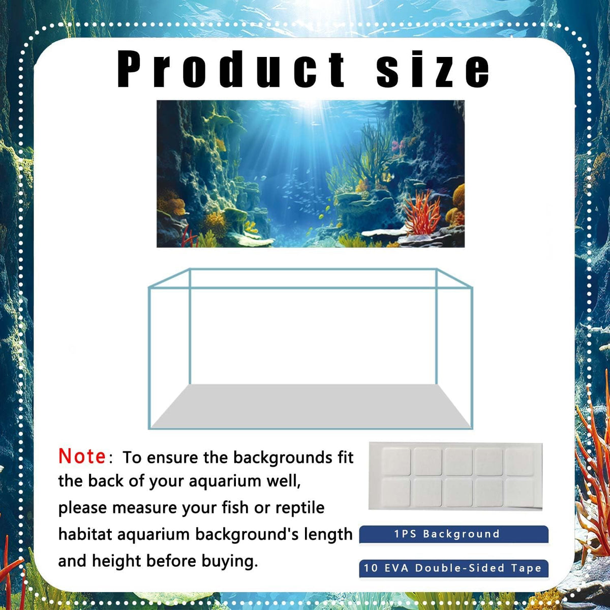 24X12IN Blue Sea Floor Aquarium Background, Natural Underwater World 3D Effect Fish Tank