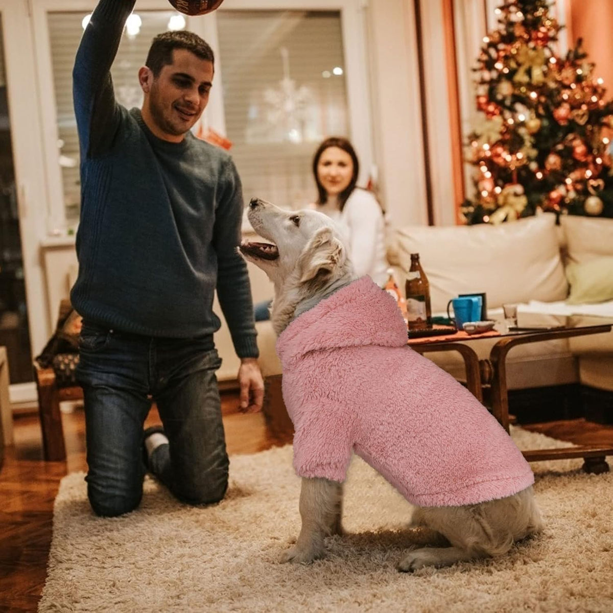Fuzzy Dog Sweaters for Large Dogs Pet Hoodie Clothes Warm Soft Pet Coats Hooded Sweatshirt Dog