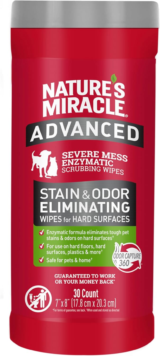 Nature’s Miracle Advanced Stain And Odor Eliminating Wipes for Hard Surfaces, 30 Count, Enzymatic