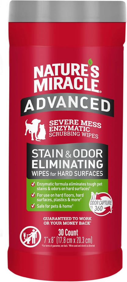 Nature’s Miracle Advanced Stain And Odor Eliminating Wipes for Hard Surfaces, 30 Count, Enzymatic