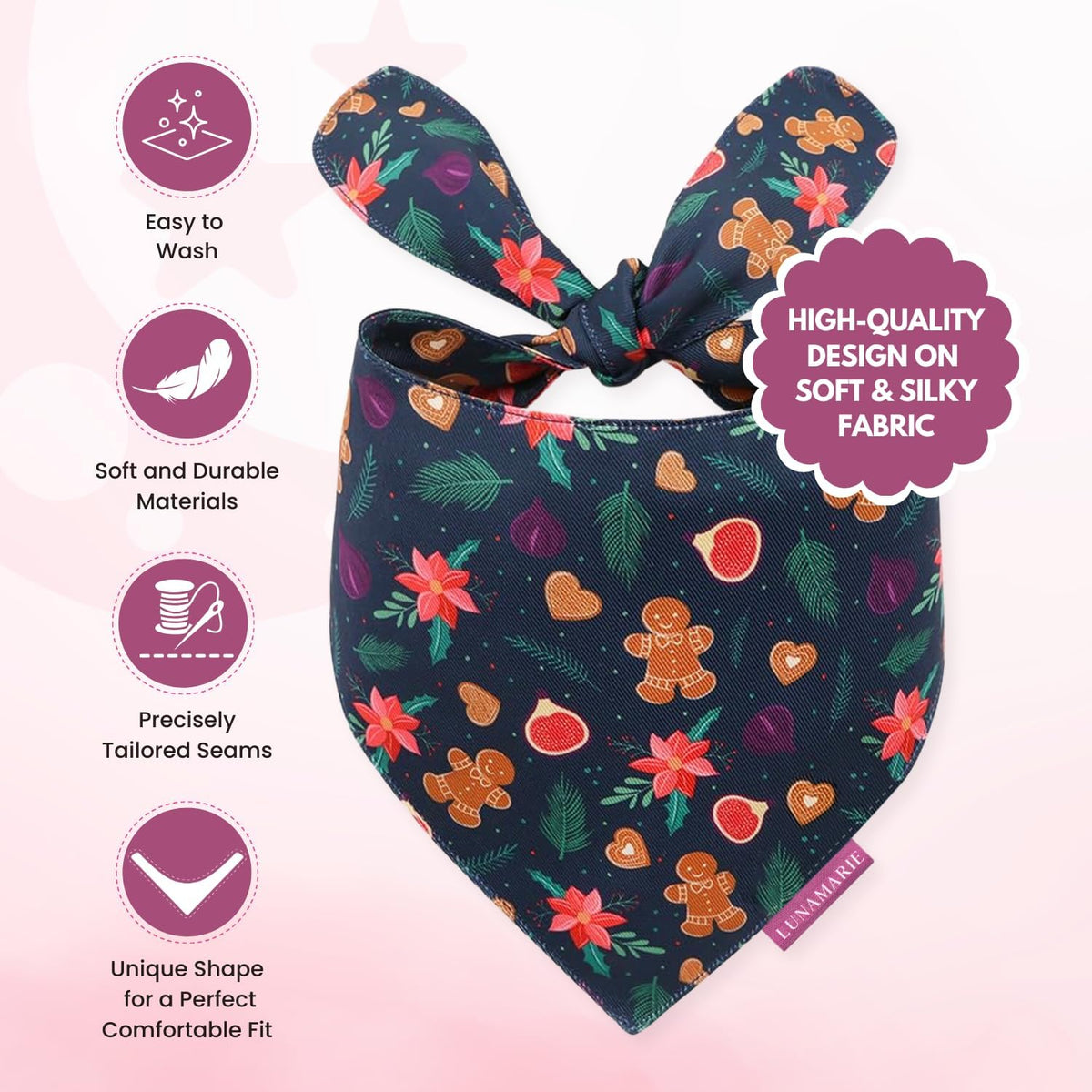 LunaMarie - Luxury Pet Birthday Bandanas -Premium & Silky Poly Fabric | 100% Handmade | Custom