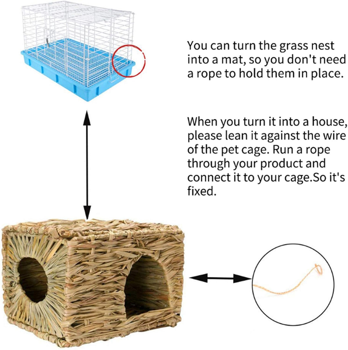 kathson 2 Pcs Rabbit Grass House Natural Foldable Hand Woven Seagrass Bed Carrot Hay Toy Hut Safe