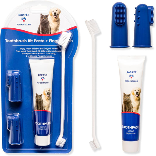Rad Health Dental Kit - Dog Toothbrush and Toothpaste Kit for Daily Oral Care, Dual Brushes for