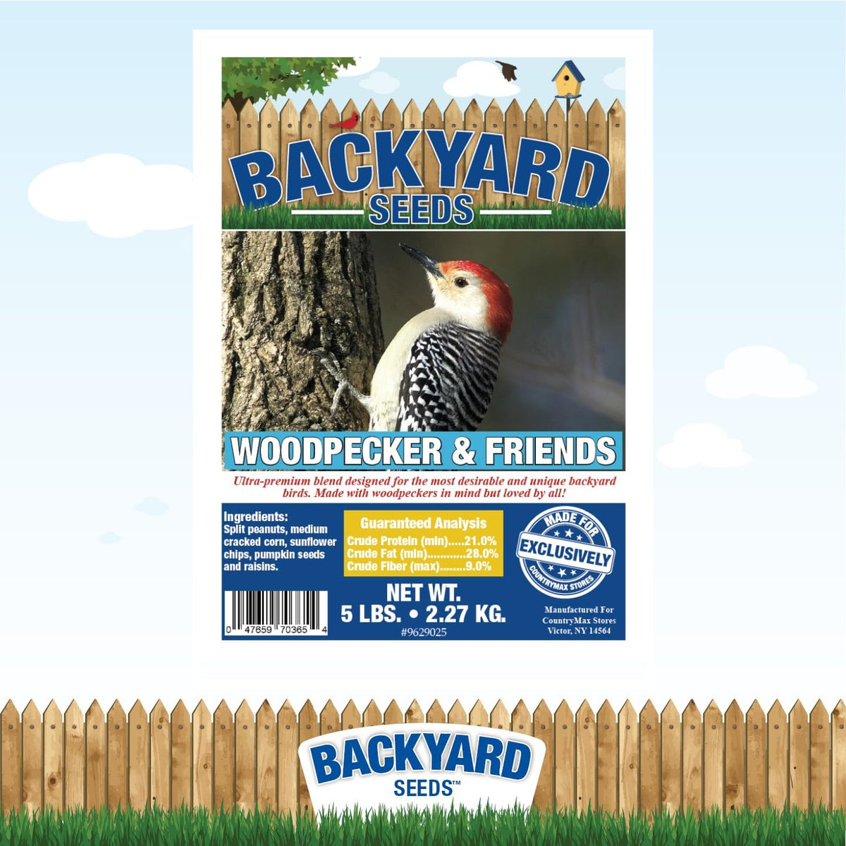 CountryMax Backyard Seeds Woodpecker No Waste Bird Seed Mix – 5 lb Bag | Shelled Peanuts, Sunflower