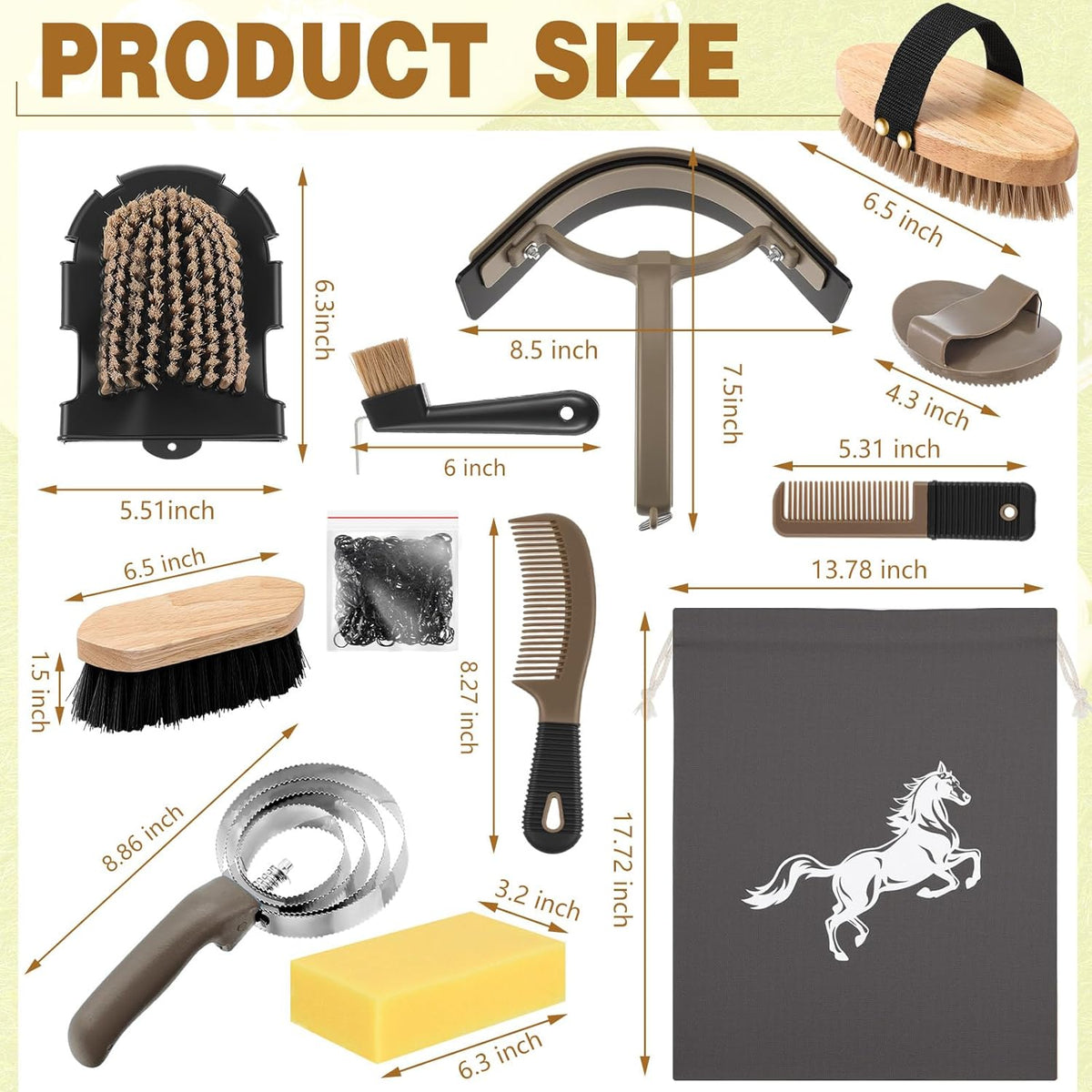 Abbylike 12 Pieces Horse Grooming Kit Racing Festival Tack Room Supplies Horse Brush Sets Equine
