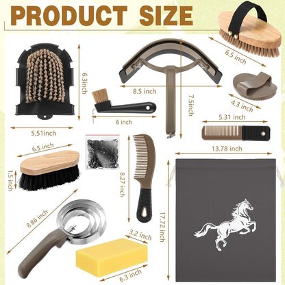 Abbylike 12 Pieces Horse Grooming Kit Racing Festival Tack Room Supplies Horse Brush Sets Equine