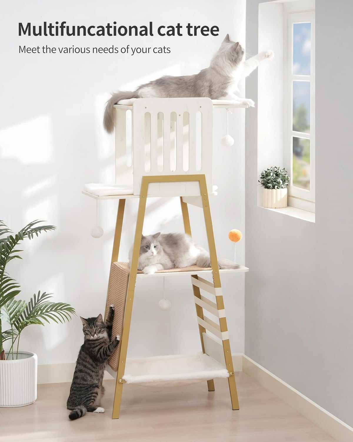 FourFurPets Modern Cat Tree, 58-Inch Cat Tower for Large Cats, Maine Coon Cat Tree with Scratching