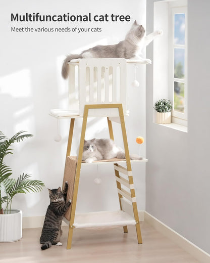 FourFurPets Modern Cat Tree, 58-Inch Cat Tower for Large Cats, Maine Coon Cat Tree with Scratching