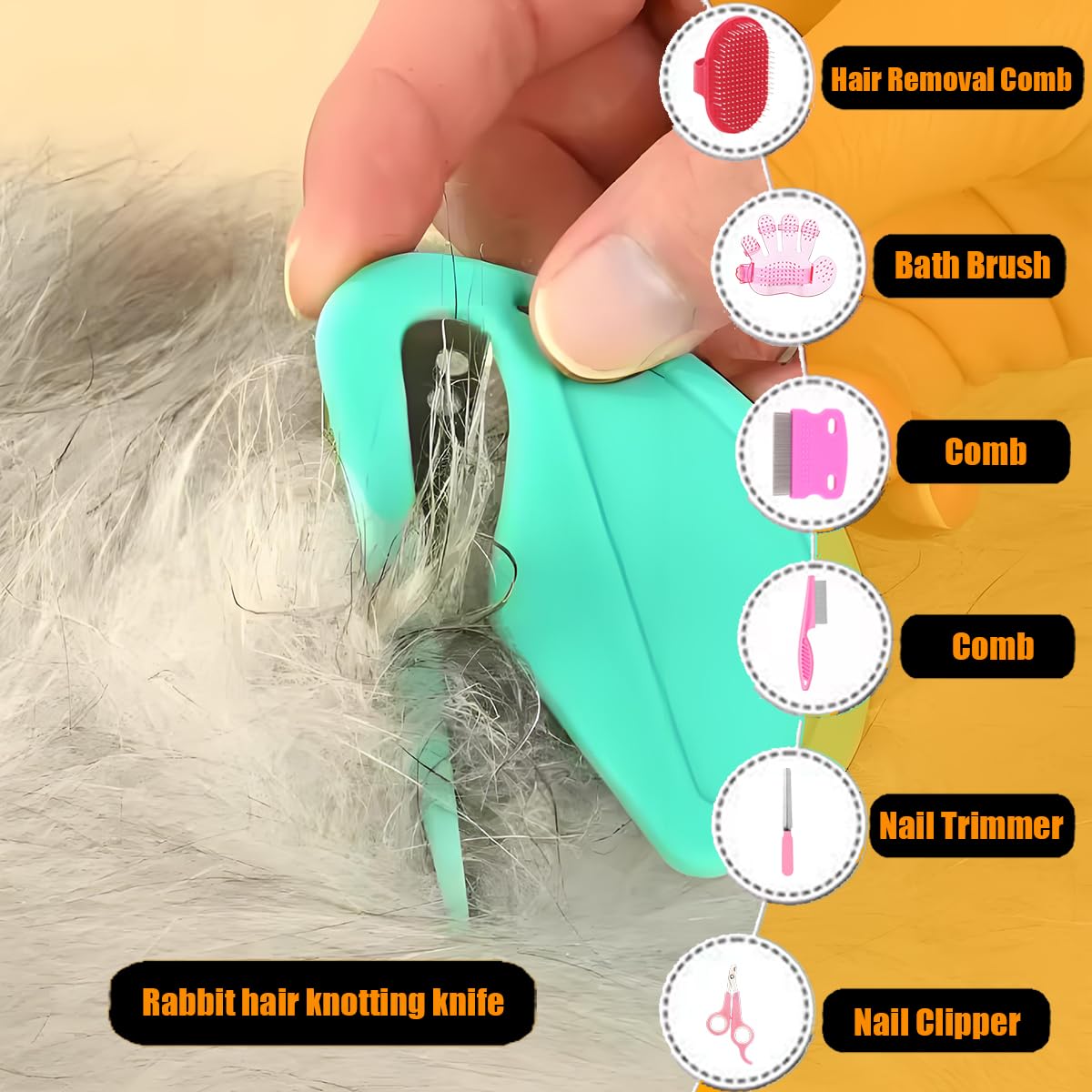 Rabbit Grooming Kit – Bunny Grooming Kit with Shedding Brush, Nail Clippers & Comb – Small Animal