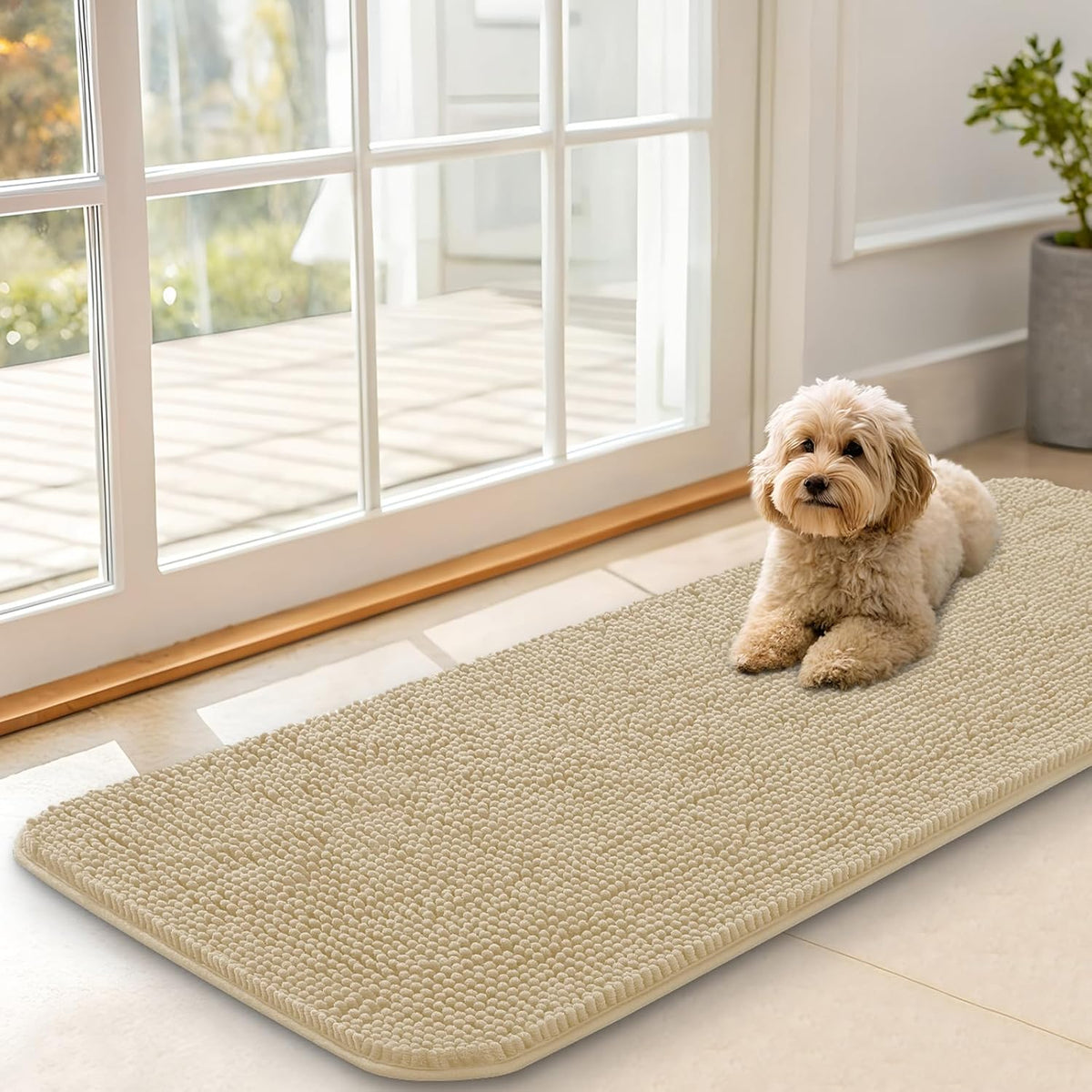 OLANLY Dog Door Mat for Muddy Paws 47x17, Absorbs Moisture and Dirt, Absorbent Non-Slip Washable