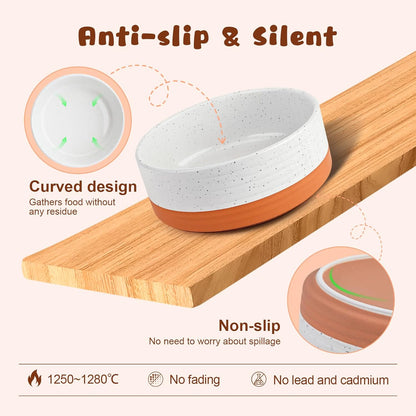 SPUNKYJUNKY Ceramic Elevated Dog Bowl Set with Acacia Wood Stand for Food and Water for Medium Dog