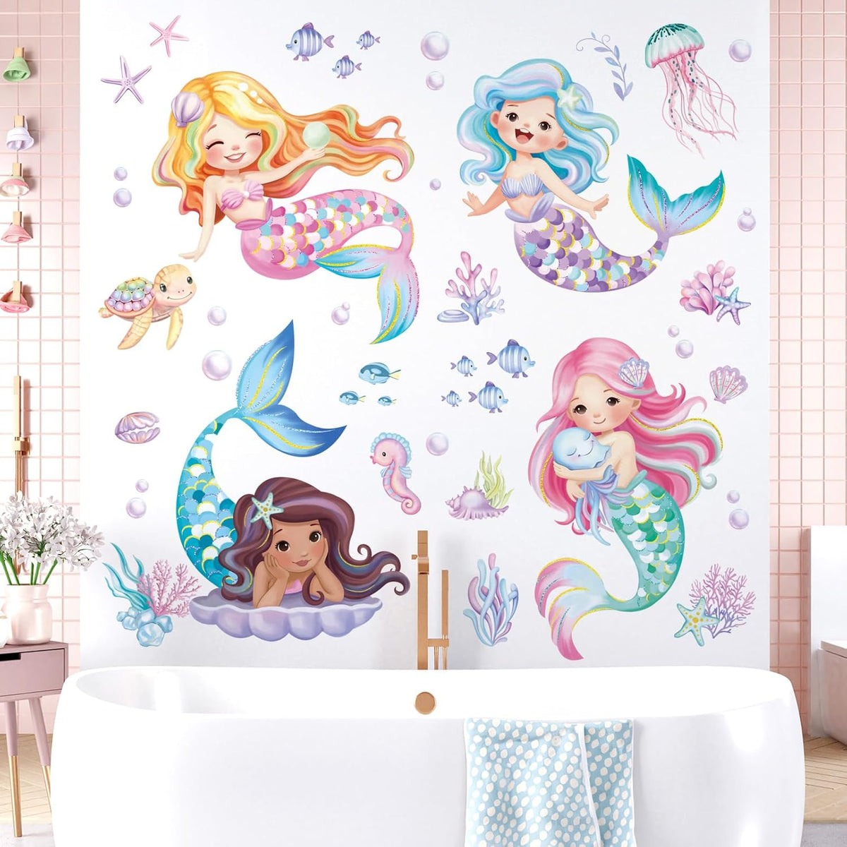 decalmile Under The Sea Mermaid Wall Decals Ocean Fish Starfish Turtle Wall Stickers Baby Nursery