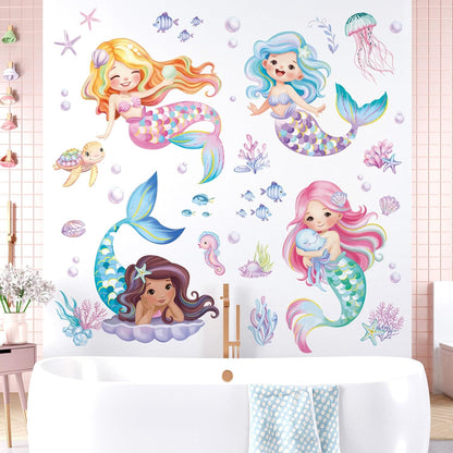decalmile Under The Sea Mermaid Wall Decals Ocean Fish Starfish Turtle Wall Stickers Baby Nursery