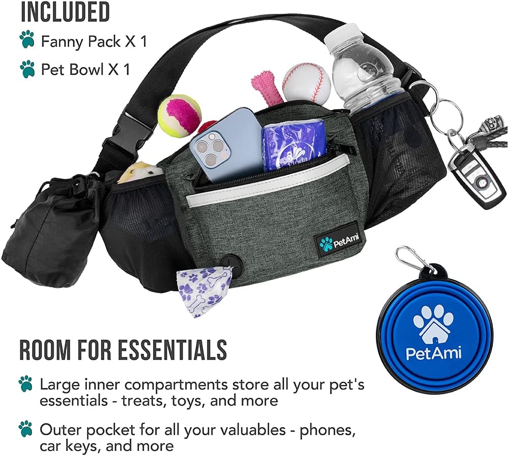 PetAmi Dog Fanny Pack, Treat Pouch for Dog Walking, Training, Built in Poop Bag Dispenser, Water