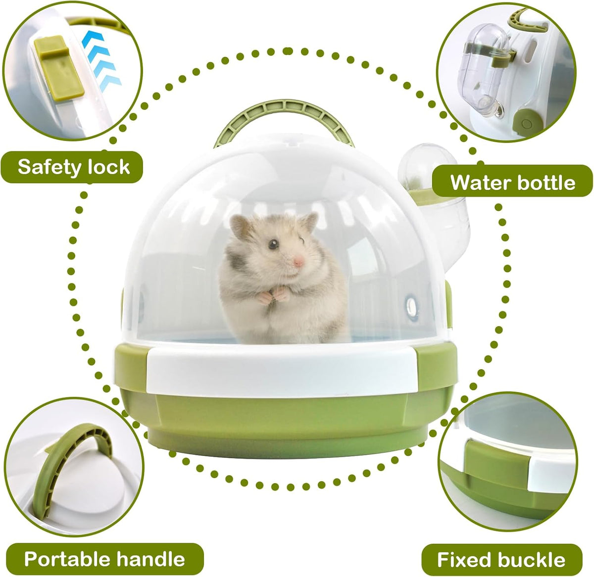 Hamster Carrier Cage with Water Bottle,Portable Dwarf Hamster Travel Carrier Plastic Guinea Pig