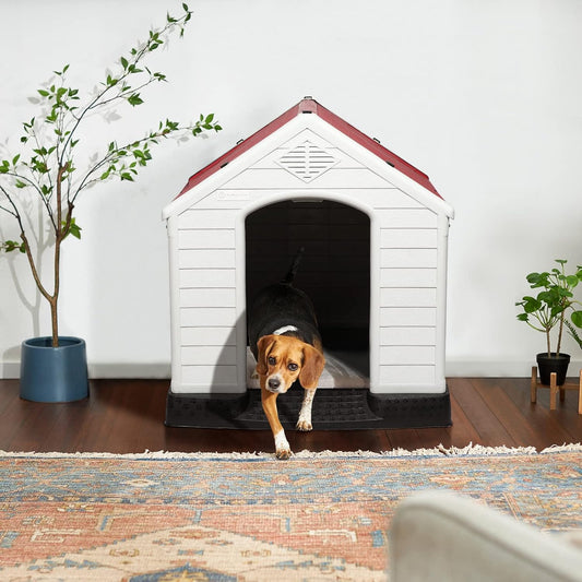 LEMBERI Durable Waterproof Plastic Dog House for Small to Large Sized Dogs, Indoor Outdoor Doghouse