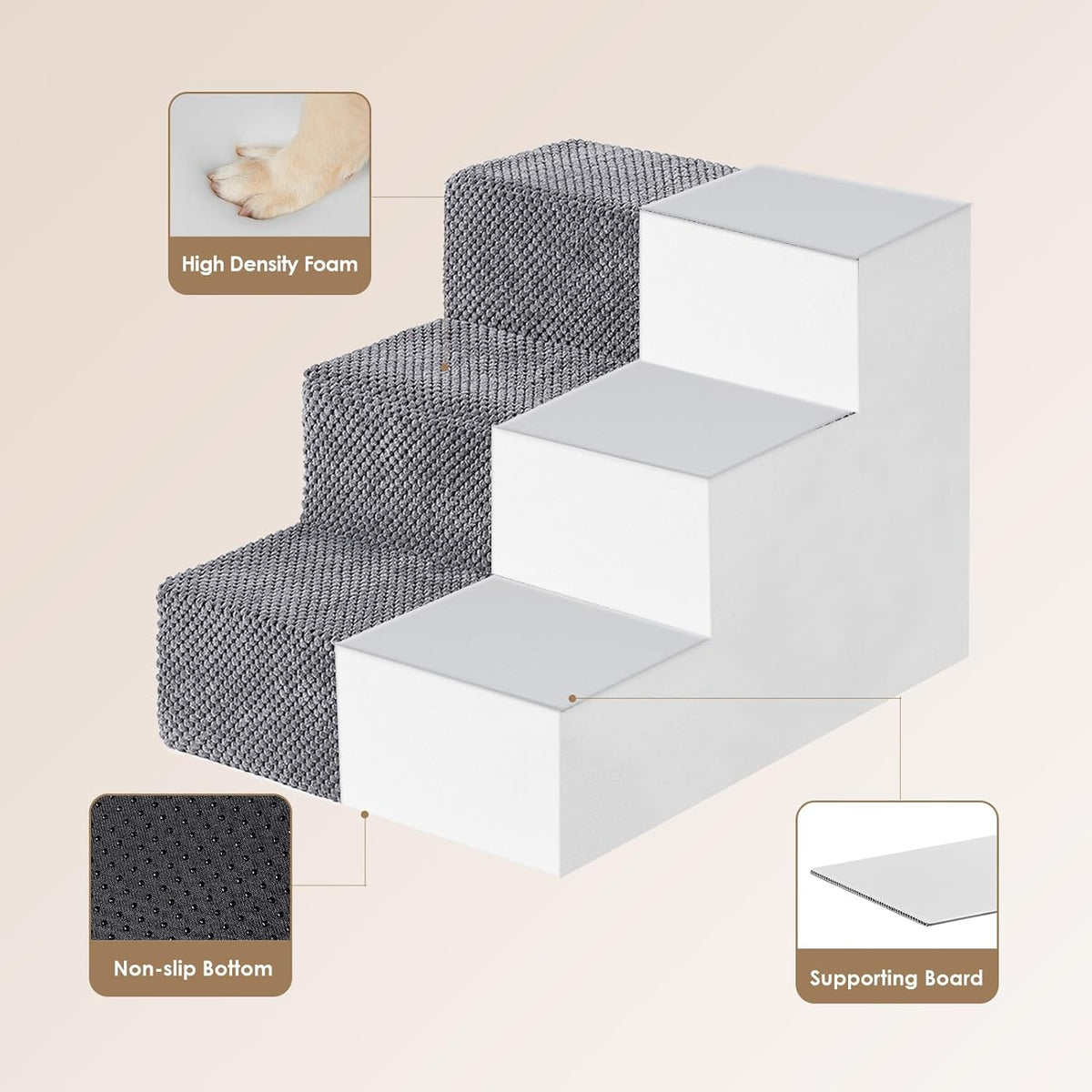 EHEYCIGA Dog Stairs for Small Dogs 13.5" H, 3-Step Dog Steps for Couch Sofa and Chair, Pet Steps