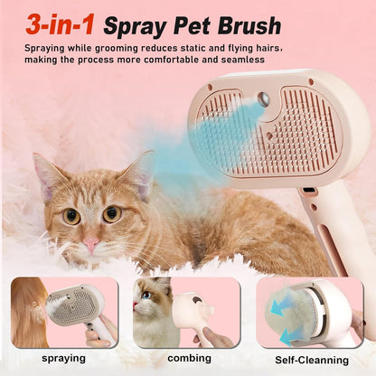 Dog Steam Brush 3 in 1 Cat Brush with Steam and Release Button Grooming Tool for Indoor Pets Dogs