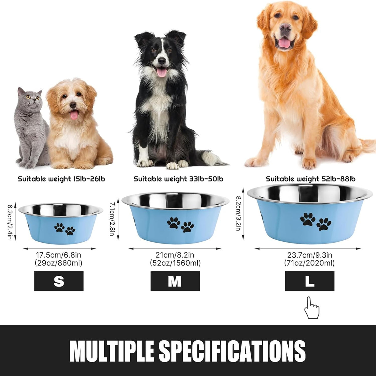 Stainless Steel Dog Bowls, Nonslip Rubber Bottom No Spill Proof Skid Metal Insulated Dog Bowls for