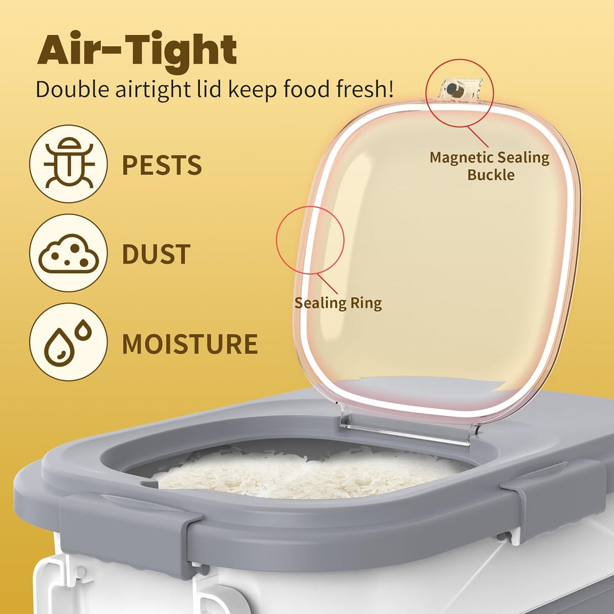 HOYTAMDA 30-40Lbs Rice Container,Collapsible Airtight Food Storage Containers with
