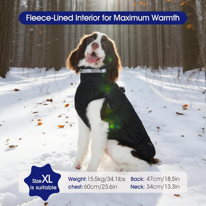 FUAMEY Dog Coat for Large Dogs,Waterproof Dog Winter Jacket with Harness Built in Puppy Cold