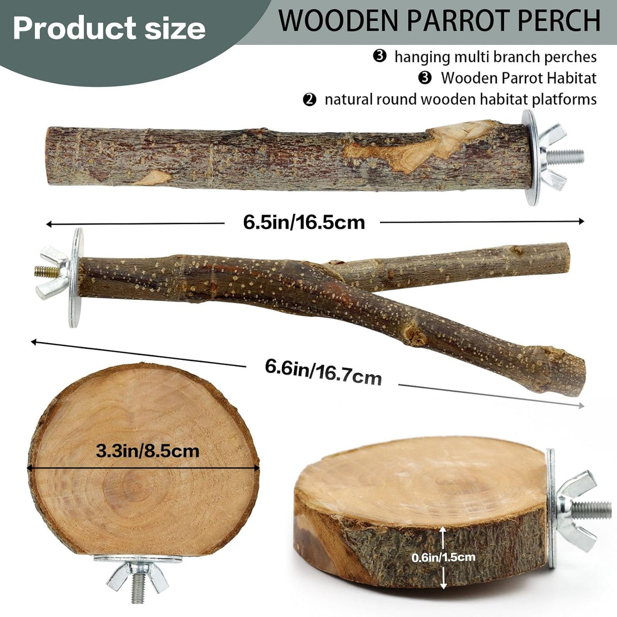 Natural Wood Bird Perches for Cage, Parrot Perch Stand & Platform, Bird Cage Accessories for