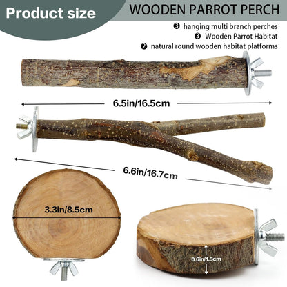 Natural Wood Bird Perches for Cage, Parrot Perch Stand & Platform, Bird Cage Accessories for