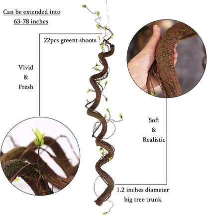 63in Bendable Thick Artificial Tree Branches Faux Wood Tree Trunk Twigs Grapevines Moss Plants