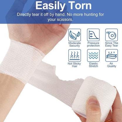 24 Pack White Self Adhesive Bandage, 2” x 5 Yards Medical Wrap, Cohesive Bandage Wrap, White Tape