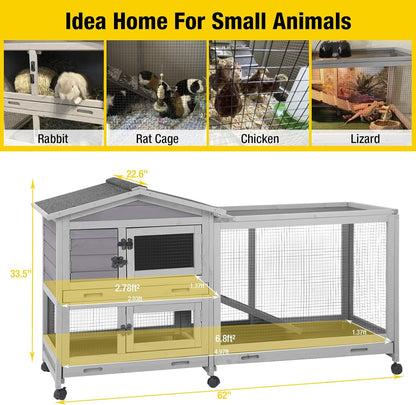 Aivituvin Rabbit Hutch Outdoor Indoor Rabbit Cage Chikcen Coop with Casters Guinea Pig Cage with 3