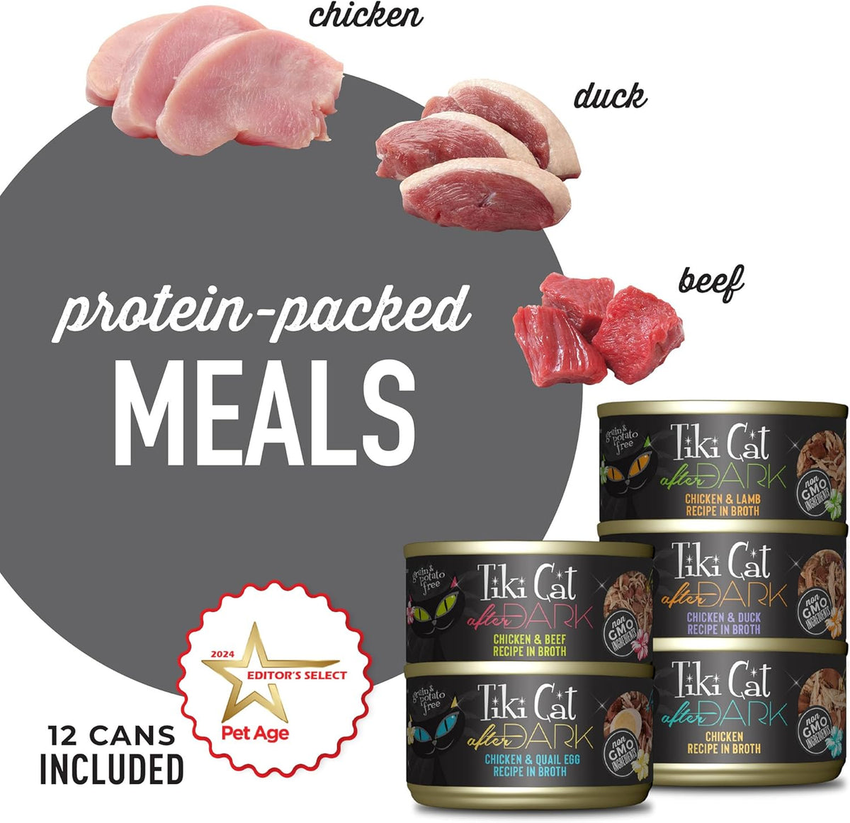 Tiki Cat After Dark, Variety Pack, High-Protein and 100% Non-GMO Ingredients, Wet Cat Food for