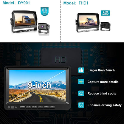Fookoo ??HD Backup Camera System Kit, 9" 1080P Reversing Monitor+IP69 Waterproof Rear View Camera