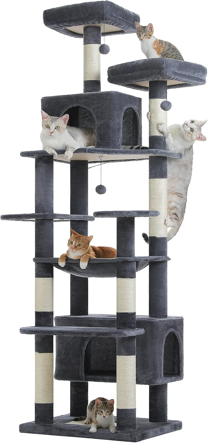 PAWZ Road Heavy Duty Cat Tree for Large Cats, 81 Inches Tall Cat Tower with 2 Perches, 2 Condos and