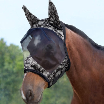 Harrison Howard LumiVista Horse Fly Mask Standard with Ears UV Protection for Horse Paisley Wave L