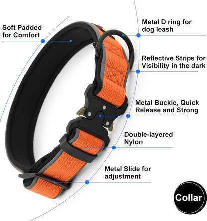 Plutus Pet Tactical Dog Collar, Reflective, Adjustable Heavy Duty Dog Collar, Soft Padded and