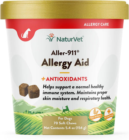 NaturVet Aller-911 Advanced Allergy Aid for Dogs, Cats – Antioxidant-Rich Pet Supplement with