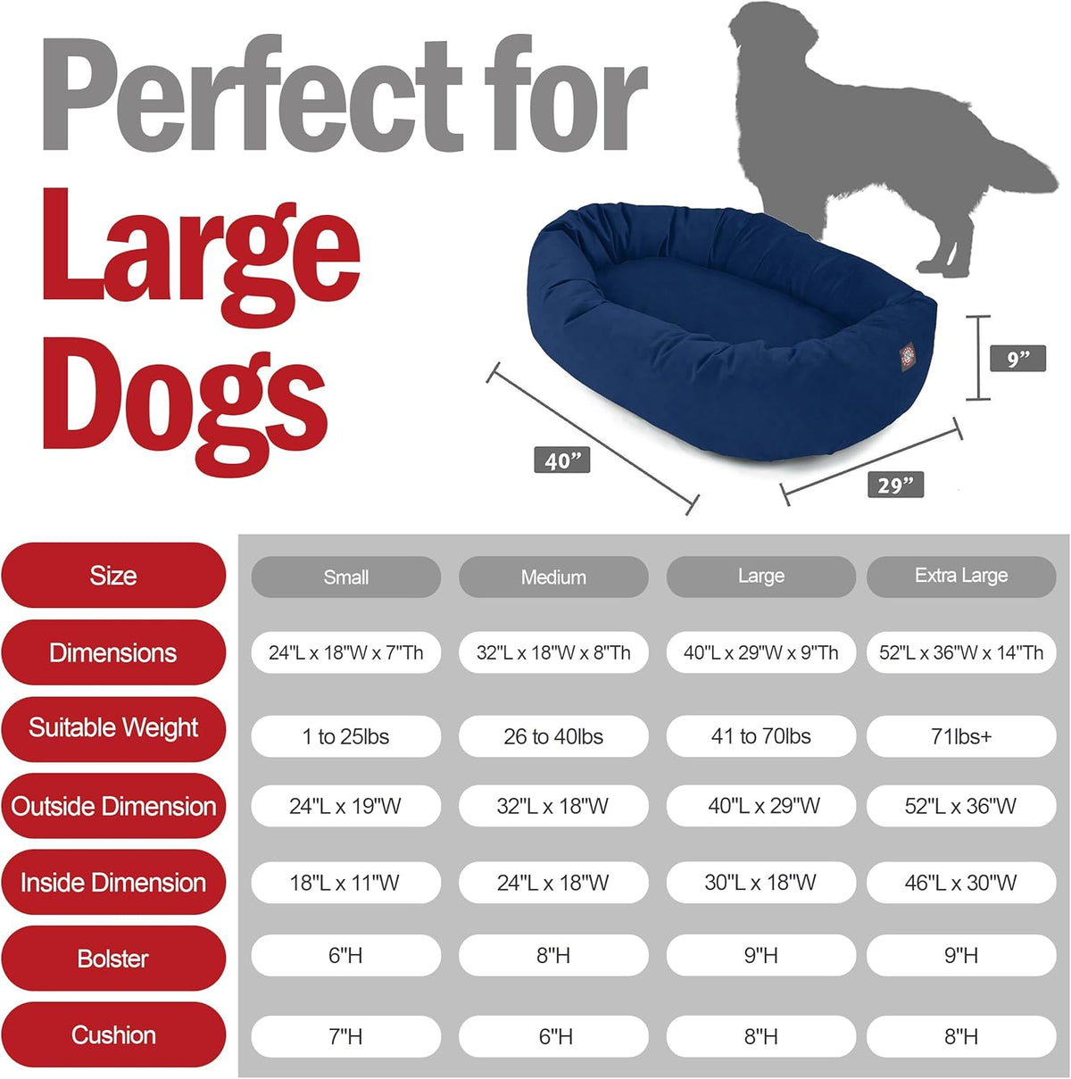 Majestic Pet 40 Inch Suede Calming Dog Bed Washable 40x29x9 (Inch) – Cozy Soft Round Donut Dog Bed