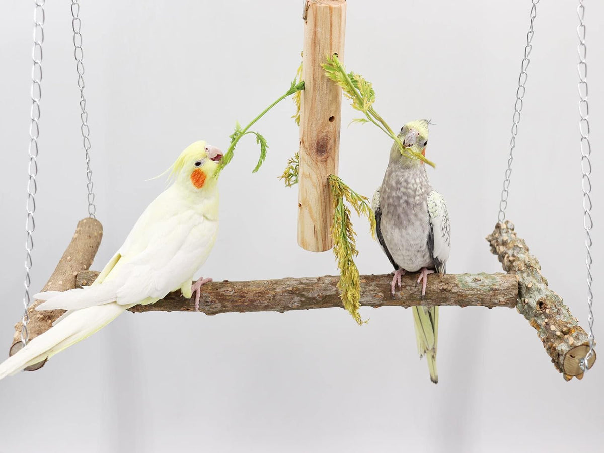 Large Bird Perch Swing Toy, Natural Pepper Wood Parrot Perch Stand Toy, Hangable Birdcage