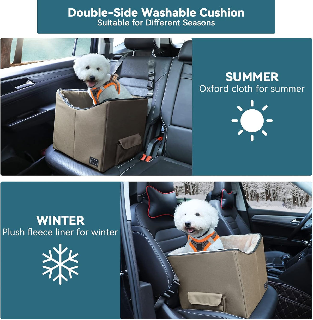 Petsfit Dog Booster Car Seat for Small Dogs, Dog Car Seat with Safety Leash, Suitable for Cars