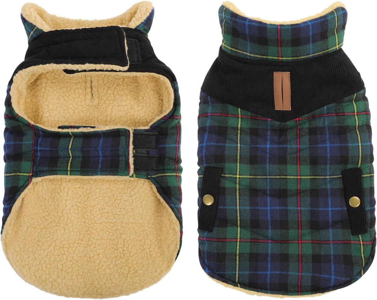 Queenmore Dog Winter Coat Warm Dog Jacket for Cold Weather, Quilting Puffer Plaid Coats for