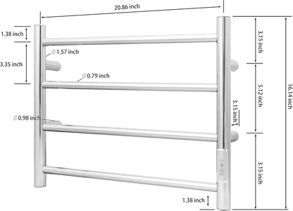 KEG Towel Warmer Wall Mounted with Built-in Timer 4 Bars Electric Stainless Steel Heated Towel