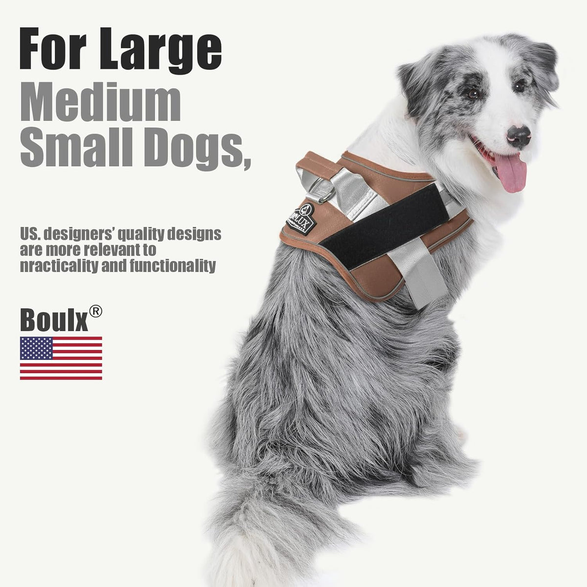 Bolux Dog Harness, No-Pull Reflective Dog Vest, Breathable Adjustable Pet Harness with Handle for