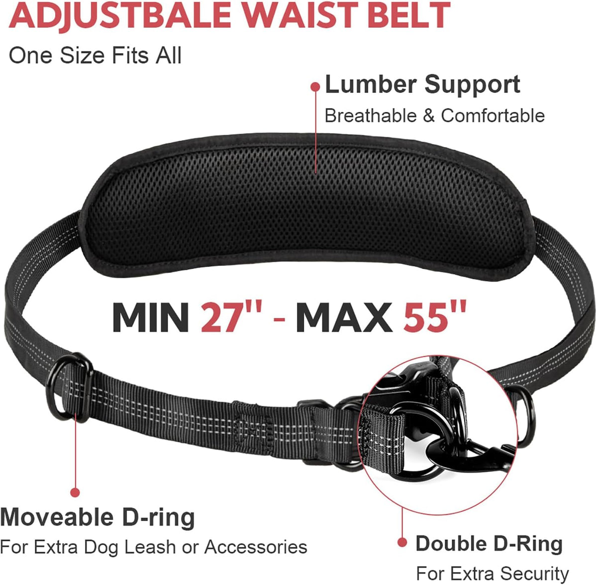 Hands Free Dog Leash, Waist Leash for Dog Walking 2 Dogs, Double Dog Leash for Two Dogs with Padded