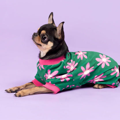 Fitwarm Flower Fleece Dog Pajamas, Warm Winter Dog Clothes for Small Dogs Girl, Cozy Pet Onesie