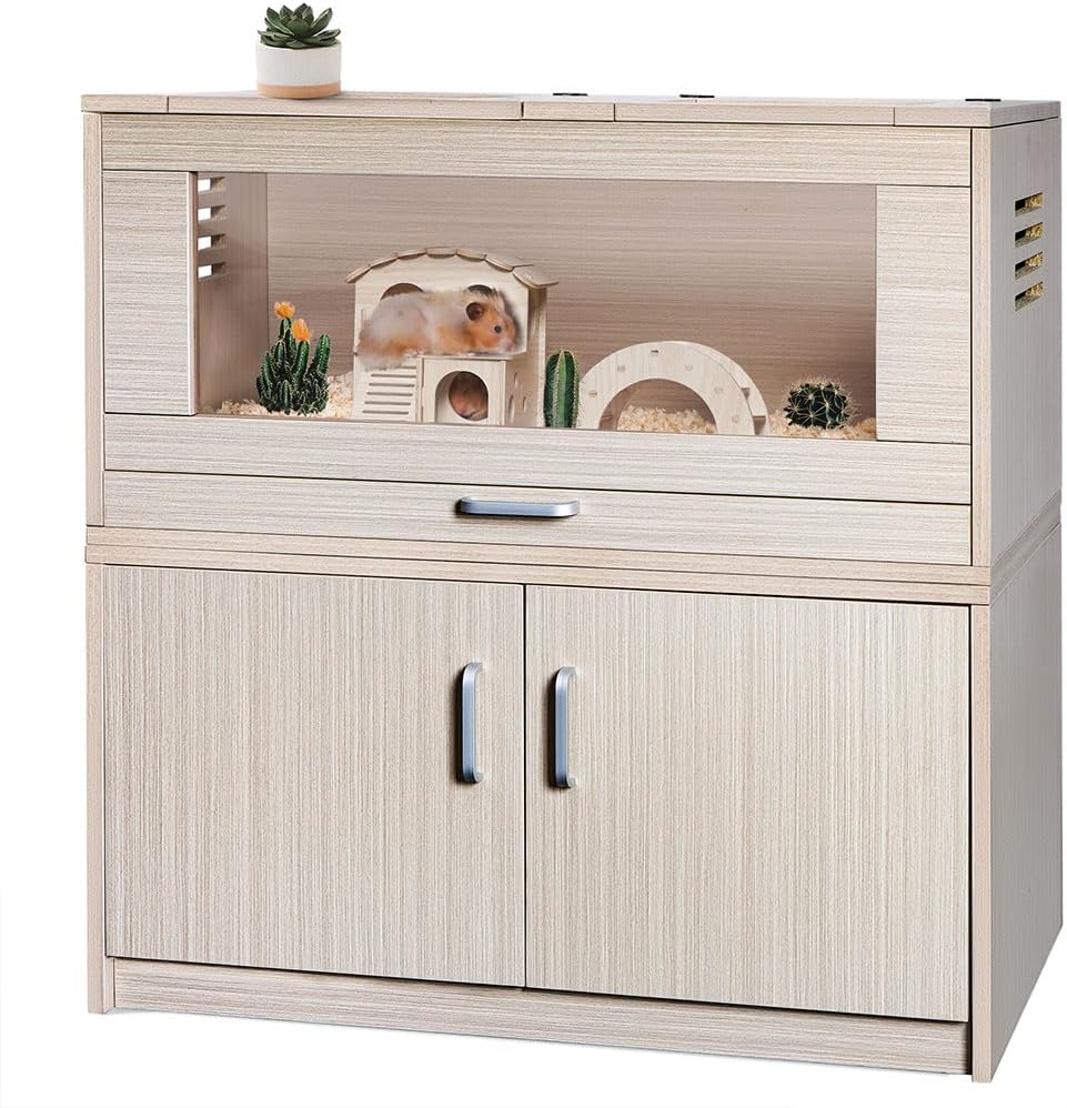 Large Hamster Cage, Wooden Hamster Cages and Habitats with Storage Cabinet and Openable Top